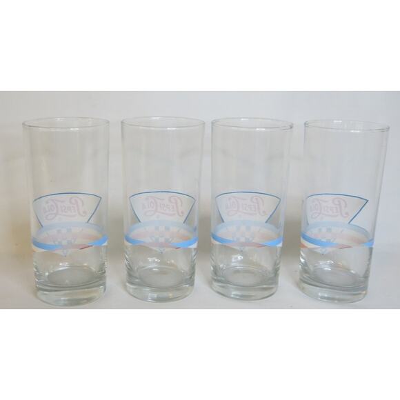 Vintage PEPSI Cola Glasses  Set 4 Logo Stripes Tall 6\